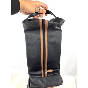 NEW Lillian Vernon Black Men's Shoe Bag Leather Trim Travel Storage Case Carrier